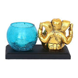 Load image into Gallery viewer, JaipurCrafts Aluminum Golden Lord Ganesha Idol for Gift with Tealight Holder and Wood Tray- 11 cm