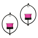 गैलरी व्यूवर में इमेज लोड करें, Webelkart Set of 2 Decorative Golden Eye Wall Sconce/Candle Holder with Red Glass and Free T-Light Candles (Design 3)