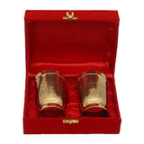 Load image into Gallery viewer, WebelKart Set of 2 Pure Brass 300 ml Handwork Glasses in a Gift Box for Diwali Gifting