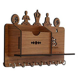 Load image into Gallery viewer, Webelkart Designer Yoga Side Shelf-Brown Wall Shelves Wooden Shelf, Keyholder (with 7 Keys Hooks)