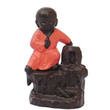 Load image into Gallery viewer, JaipurCrafts Kung-Fu Style Monk Buddha Smoke Back Flow Cone Incense Stick Holder (Orange)