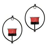 गैलरी व्यूवर में इमेज लोड करें, Webelkart Set of 2 Decorative Golden Eye Wall Sconce/Candle Holder with Red Glass and Free T-Light Candles