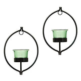 गैलरी व्यूवर में इमेज लोड करें, Webelkart Set of 2 Decorative Golden Eye Wall Sconce/Candle Holder with Green Glass and Free T-Light Candles