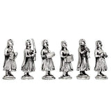 गैलरी व्यूवर में इमेज लोड करें, WebelKart Premium Silver Plated Rajasthani Musician Ladies Statue Marble Standing Indian Lady/Marble Apsara Home &amp; Diwali Decor- 4.50 in- Set of 6