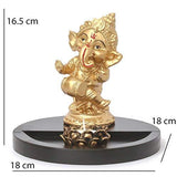Load image into Gallery viewer, JaipurCrafts Golden Ganesha Dancing Ganesh Idol for Gift with Tealight Holder and Wood Tray (17 cm)