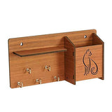 Load image into Gallery viewer, Webelkart Home Side Shelf-Brown Wall Wooden Shelf, Keyholder (with 5 Keys Hooks)