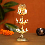 गैलरी व्यूवर में इमेज लोड करें, Webelkart Premium Handmade Indian Brass Panch Mahal Diya Lamp Engraved 3 in 1 Adjustable Dia- 8.50 in