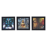 Load image into Gallery viewer, JaipurCrafts Gautam Buddha Set of 3 Framed UV Digital Reprint Painting (Wood, Synthetic, 26 cm x 76 cm)