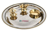 गैलरी व्यूवर में इमेज लोड करें, JaipurCrafts Steel and Brass Puja Thali Set for Diwali Poojan/Pooja Room (Gold, Silver)