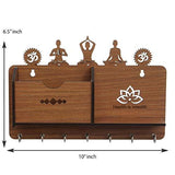 गैलरी व्यूवर में इमेज लोड करें, Webelkart Designer Yoga Side Shelf-Brown Wall Shelves Wooden Shelf, Keyholder (with 7 Keys Hooks)