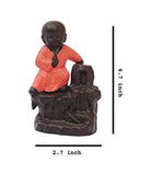 Load image into Gallery viewer, JaipurCrafts Kung-Fu Style Monk Buddha Smoke Back Flow Cone Incense Stick Holder (Orange)