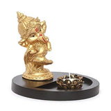 गैलरी व्यूवर में इमेज लोड करें, JaipurCrafts Golden Ganesha Dancing Ganesh Idol for Gift with Tealight Holder and Wood Tray (17 cm)