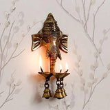 Load image into Gallery viewer, JaipurCrafts Brass Ganesh Wall Hanging Deepak with Bells- (Brass, 9.50 in)