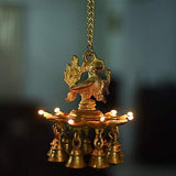 Load image into Gallery viewer, JaipurCrafts Designer Brass Hanging Peacock Diya with Bells, Medium(Gold)