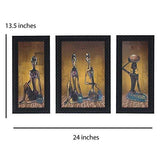 Load image into Gallery viewer, JaipurCrafts Trible Lady Set of 3 Large Framed UV Digital Reprint Painting (Wood, Synthetic, 36 cm x 61 cm)