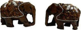 गैलरी व्यूवर में इमेज लोड करें, JaipurCrafts Carved Stone Work Elephant Set of 2 Showpiece - 5.08 cm (Wood, Multicolor)