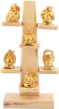 गैलरी व्यूवर में इमेज लोड करें, JaipurCrafts Golden Laughing Buddha (Six) Showpiece - 30.48 cm (Polyresin, Wood, Brown, Gold)