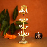 गैलरी व्यूवर में इमेज लोड करें, Webelkart Premium Handmade Indian Brass Panch Mahal Diya Lamp Engraved 4 in 1 Adjustable Dia- 10.50 in