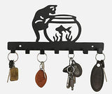 Load image into Gallery viewer, JaipurCrafts Cat Fish Sturdy Iron Key Holder with 7 Hooks for Wall Décor (Black, 10.6 X 6.1 X 0.8 Inch)