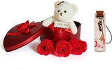गैलरी व्यूवर में इमेज लोड करें, JaipurCrafts Artificial Heart Shaped Box And Teddy And Roses And Massage Bottle (Red, 1 Teddy, 3 Fragrant Rose Bud Petal Soap, 1 Heart Shape Tin Box, 1 Message Bottle)