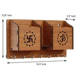 गैलरी व्यूवर में इमेज लोड करें, Webelkart Designer Om Swastika Shelf-Brown Wall Shelves Wooden Shelf, Keyholder (with 7 Keys Hooks)