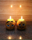 Load image into Gallery viewer, JaipurCrafts Multicolor Colors Wooden Rajasthani King and Queen Bisque T Light Holder Votive Set