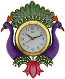Load image into Gallery viewer, JaipurCrafts Beautiful Wooden Peacock Emboss Painting Wall Clock (Multicolor)