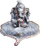 Load image into Gallery viewer, JaipurCrafts Lord Ganesha with Diya on Leaf Showpiece - 10.16 cm (Aluminium, Silver)
