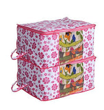 Load image into Gallery viewer, JaipurCrafts 3 Piece Underbed Storage Bag,Storage Organiser,Blanket Cover with Zippered Closure and Handle (Flower Print, 65 x 47 x 33 cm)- Extra Large