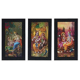 गैलरी व्यूवर में इमेज लोड करें, JaipurCrafts Radha Krishna Set of 3 Large Framed UV Digital Reprint Painting (Wood, Synthetic, 33 cm x 61 cm)