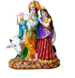गैलरी व्यूवर में इमेज लोड करें, JaipurCrafts Radha Krishna with Kamdhenu Cow Showpiece - 28 cm (Polyresin, Multicolor)