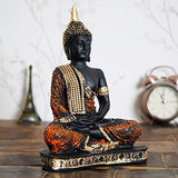 Load image into Gallery viewer, WebelKart Premium Meditating Sitting Buddha Idol Statue Showpiece; 10 Inch; Orange and Black