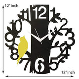 Load image into Gallery viewer, JaipurCrafts Designer Beautiful Tree and Bird Round Wood Wall Clock (Black, Yellow)
