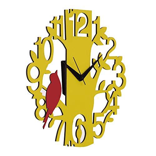 identificatie Vergelijkbaar vermogen JaipurCrafts Designer Beautiful Tree & Bird Round Wood Wall Clock (Red,  Yellow)