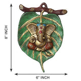 Load image into Gallery viewer, JaipurCrafts Wall Hanging of Lord Ganesha On A Creative Leaf Showpiece - 20.32 cm (Aluminium, Multicolor)