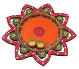 Load image into Gallery viewer, JaipurCrafts Decorative Star Kundan Studded Wooden, Stoneware Pooja &amp; Thali Set (3 Pieces, Multicolor)