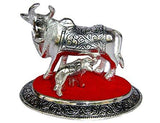 Load image into Gallery viewer, JaipurCrafts Kamdhenu Cow and Calf Showpiece - 10.16 cm (Aluminium, Silver, Red)