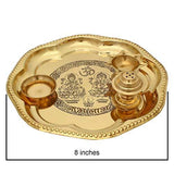 Load image into Gallery viewer, JaipurCrafts Brass Pooja Thali Set (Gold_8 Inch X 8 Inch X 1 Inch)