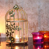 Load image into Gallery viewer, Webelkart Gold Colour Metal Iron Bird Cage Tea Light Holder with Flower Vine