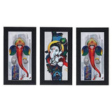 Load image into Gallery viewer, JaipurCrafts Lord Ganesha Set of 3 Large Framed UV Digital Reprint Painting (Wood, Synthetic, 33 cm x 61 cm)