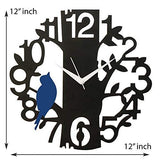 Load image into Gallery viewer, JaipurCrafts Beautiful Tree and Bird Round Wood Wall Clock (Black, Blue)