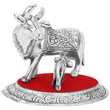 Load image into Gallery viewer, JaipurCrafts Kamdhenu Cow and Calf Showpiece - 10.16 cm (Aluminium, Silver, Red)