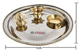 गैलरी व्यूवर में इमेज लोड करें, JaipurCrafts Steel and Brass Puja Thali Set for Diwali Poojan/Pooja Room (Gold, Silver)