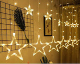 Load image into Gallery viewer, WebelKart® 138 LED 12 Stars 8 Flashing Modes - Stars Shape Curtain String LED Lights - Christmas Decorative Star Led String Lights for Home Wall Lighting Decoration