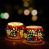 Load image into Gallery viewer, WebelKart Set of 2 Mosaic Glass TeaLight Votive Candle Holder with Tea Light Candles for Living Room Table Home Decor Indoor Outdoor Decorations (Multicolor, Glass)
