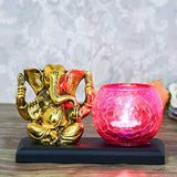 Load image into Gallery viewer, JaipurCrafts Premium Aluminum Golden Lord Ganesha Idol for Gift with Tealight Holder and Wood Tray- 11 cm