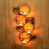 गैलरी व्यूवर में इमेज लोड करें, JaipurCrafts Iron Antique Maple Leaf Wall Mount With 4 Votive Wall Candle Holder Tealight Candles, Pack of 1