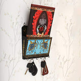 गैलरी व्यूवर में इमेज लोड करें, JaipurCrafts Beautiful Rajasthani Hand Painted Wooden Key Holder Cum Magazine Holder (6 Hooks, Multicolor)