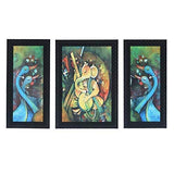 गैलरी व्यूवर में इमेज लोड करें, JaipurCrafts Lord Ganesha Set of 3 Large Framed UV Digital Reprint Painting (Wood, Synthetic, 36 cm x 61 cm)