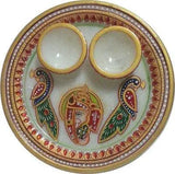 Load image into Gallery viewer, JaipurCrafts Ganesha with Peacock Marble Pooja &amp; Thali Set